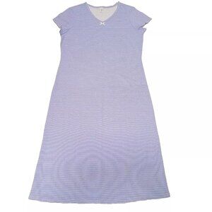 PINK Women's Cotton Short Sleeve Nightdress Striped V- Neckline Maxi Dress Sz M